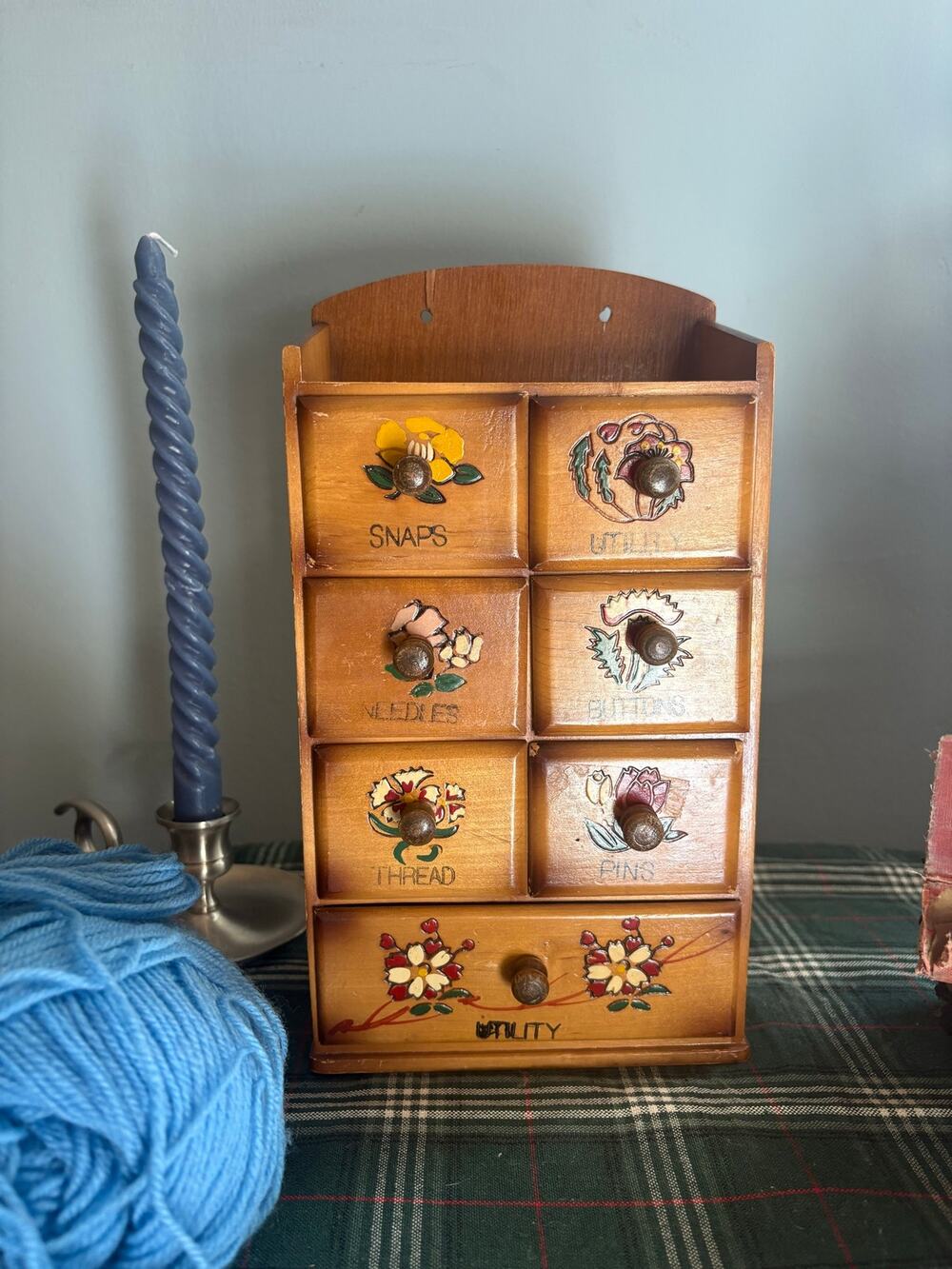 Vintage wooden sewing box trinket box